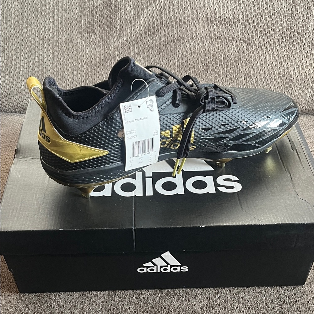 Adidas Carbon Black and Metallic Gold Baseball Cleats